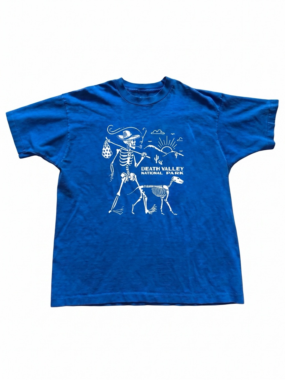 Death Valley National Park Skeleton Hobo & Dog Blue Graphic T-Shirt